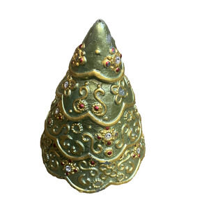 Vintage Christmas Trees shaped Candle wax w/ wick ornate decorated 9.5"